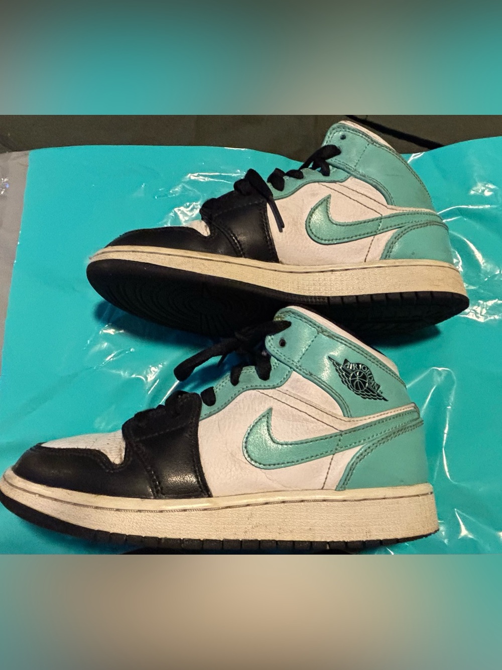 Nike Air Jordan Kids Turquoise, Black & White High-Top Sneakers